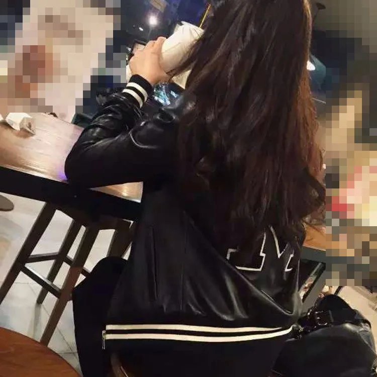 Italy Fashion Spring Autumn Fall Clothing Women's Natural Real Genuine Sheepskin Lambskin Leather Coat Couple Jacket Black XXXl