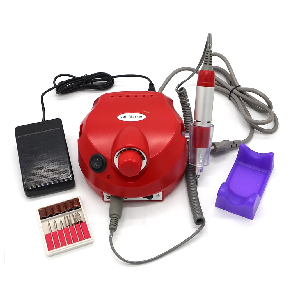 Электрическая дрель для ногтей 35000 об/мин, машинка для маникюра, ручка для ухода за ногтями, оборудование для педикюра, машинка для сверления ногтей, набор инструментов для маникюра - Цвет: Red
