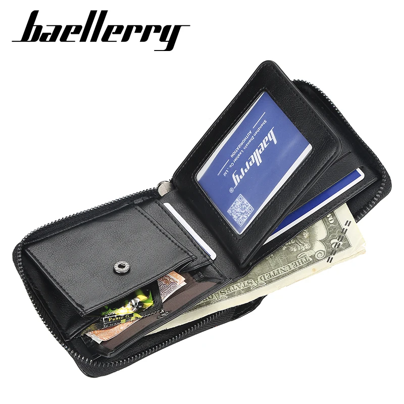Мужской короткий кошелек Baellerry, модный кошелек на молнии с монетницей, мужской Корейский держатель для карт, винтажный короткий кошелек для мужчин