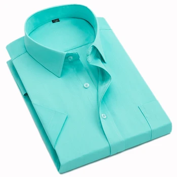 

Summer Fashion Short Sleeve Dress Shirts 2020 Men Business Formal Wear Slim Fit Casual Stripe Plaid Shirt with Chest Pocket