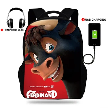 

USB Charging Fashion Children's Book-bag Ferdinand Pattern Kids School Bags Teenagers Shoulder Book Bag Mochila