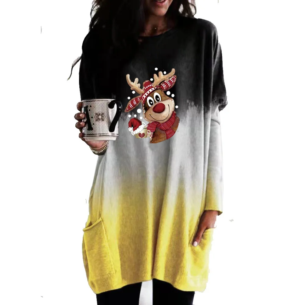 VICABO Pockets Shirts 2020 Christmas Printed Tops Female Fashion Clothes Autumn Winter Woman Tshirts