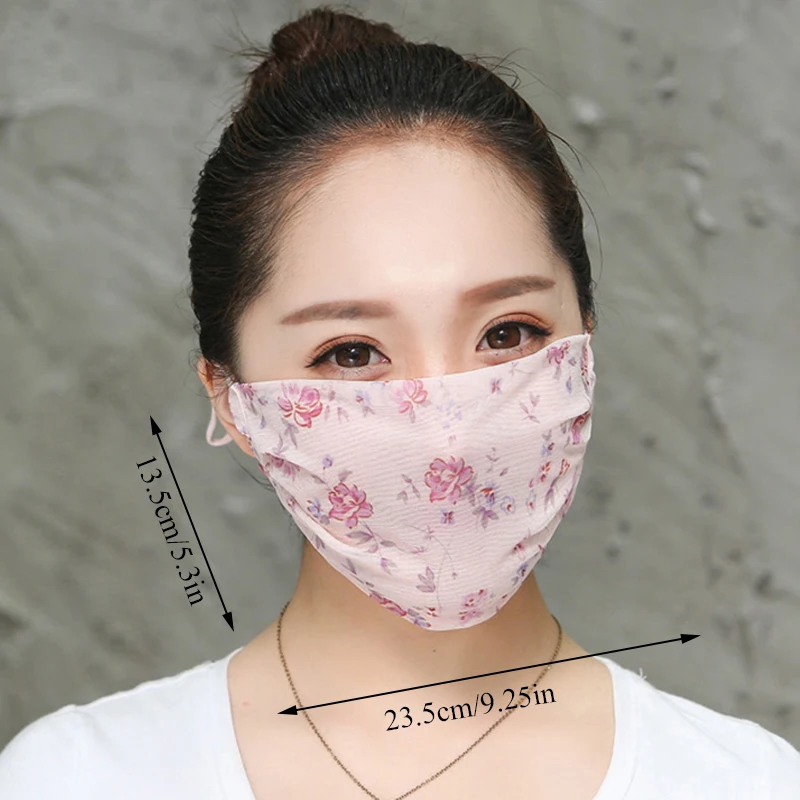 1Pcs Chiffon Floral Printed Masks For Women Summer Breathable Sunscreen Mouth Face Covers Elegant Thin Mouth-muffle Wholesale