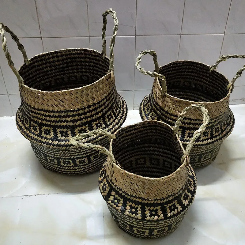 S/M/L New Arrvial Seagrass Wicker Basket Flower Pot Folding Basket Dirty Storage Basket Rattan For Home Decoration