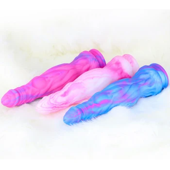 Silicone Rainbow Penis Liquid Multi Layer Color Transparent Crystal Simulation Penis Wolf Whip Female Big Penis Sucker Dildo Toy 1