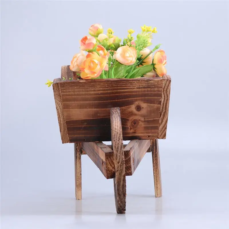 1PCS Wooden Cart Flowerpot Fleshy Ornamental Creative Garden Household Bedroom Shop Window Plants Wheelbarrow Planter Decor Pot 3