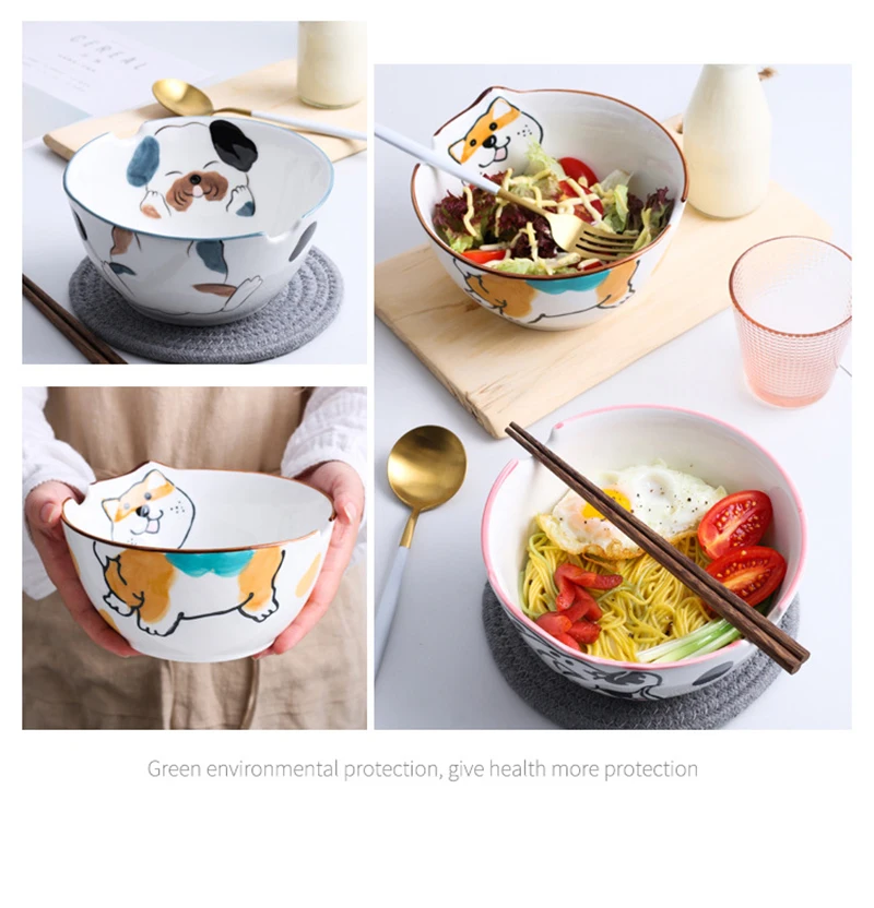 Керамическая миска Jingdezhen в форме животного из мультфильма, миска для супа, миска для риса, дизайн, палочки для еды, вилка, круглая глубокая миска