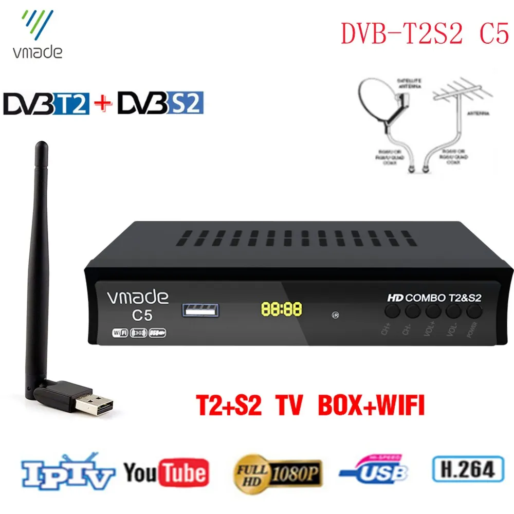 

Vmade HD Digital Terrestrial Satellite Receiver DVB-T2 DVB-S2 + USB WIFI Support H.264 Cccam Dolby Bisskey Combo Set-Top Box