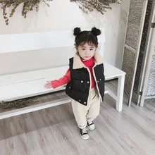 A mu hou Waistcoat Autumn And Winter Infants Child Double Breasted Child Waistcoat Baby Girls Solid Color Hand Cotton Thick