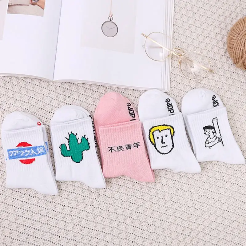5 пар женских японских носков, забавные чулочно-носочные изделия с изображением кактуса из мультфильма 95AB