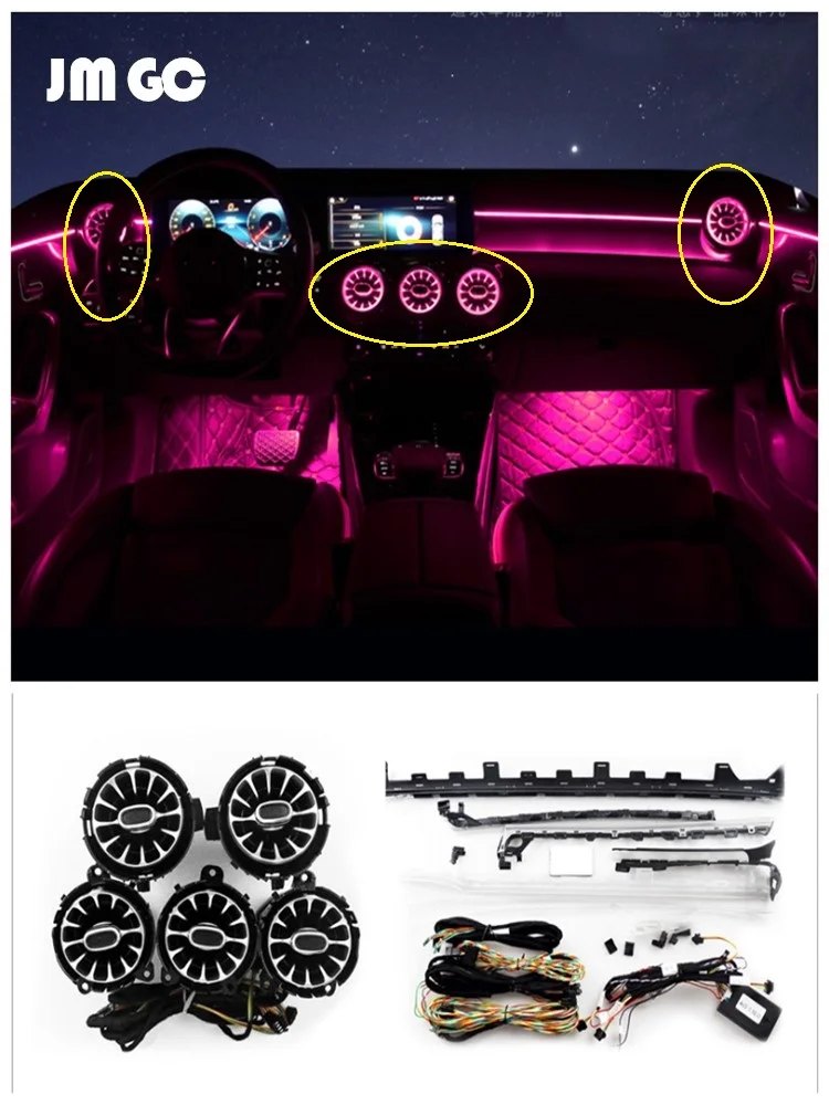 Новинка! Luz de aire acondicionado para turbina W177, salida de aire светодиодный, 64 цвета luz ambiental para-2020Mercedes Benz Clase A