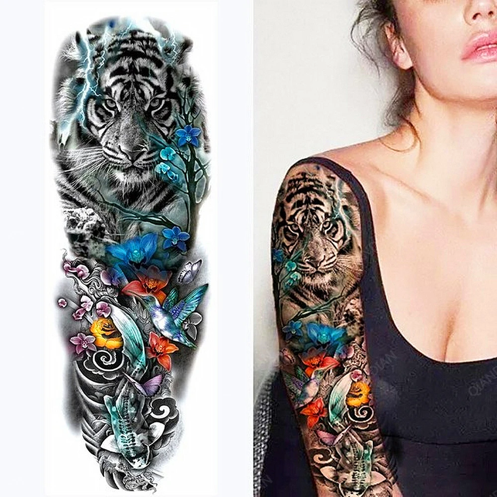 Full Arm Temporary Tattoo Lady Gun Eye Flower Tiger Lion Skull Eagle Women Body Leg Waterproof Sticker Cool Man Totem Sleeve,tattoo sticker,temporary tattoos,tattoo sleeve