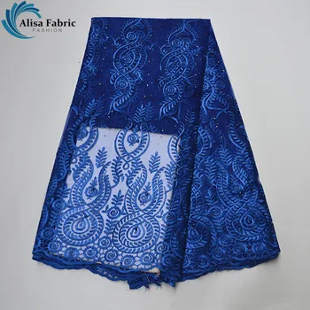 

Alisa Latest Royal Blue Design African Mesh Lace Fabrics 5 Yards/pcs French Lace Fabrics With Embroidery For Sewing B9778511860
