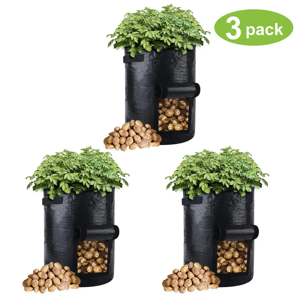3-Pack 10 галлонов мешки для выращивания картофельных растений мешок с клапаном доступа и ручками для сбора картофеля, моркови, лука, помидоров