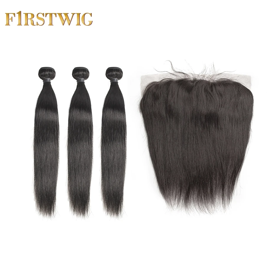 

Straight Brazilian Human Hair Weave Bundles with Frontal Short Long Pre Plucked Bundles Natural Hair Extension Remy Firstwig