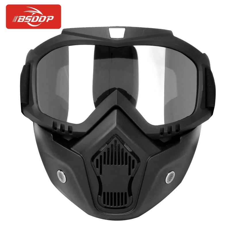 

Modular mask detachable goggles and mouth filter ideal for motorcycle half helmets or vintage helmets For Harley KTM BMW Indian