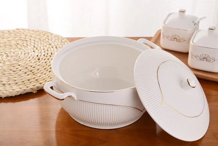 Ceramic Soup Pot White Round Nordic Phnom Penh 2.6L Large Bowl with Lid Cooking Utensils Household Kitchen Supplies Tableware Ceramic Soup Pot White Round Nordic Phnom Penh 2.6L Large Bowl with Lid Cooking Utensils Household Kitchen Supplies Tableware