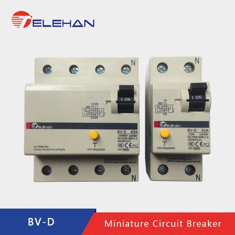 TELEHAN BV-D/2 P 25A 32A 40A 63A RCCB, постоянный ток выключателя, прерыватель цепи при утечке на землю, ELCB, защита от утечки