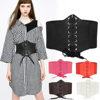 

new Fashion Women's Wide Belt Faux Leather Elastic Corset Belt Luxury Wide Belt Waistband Match Dress Girl Clothes Decoration