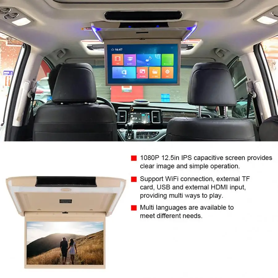 12.5in ips экран автомобиля 1080P DVD монитор крыши потолочное крепление Bluetooth с HDMI USB для Android 6,0