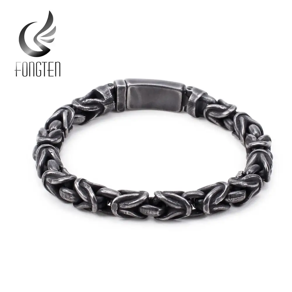 Fongten, квадратный мужской браслет, черный, серебристый, золотой, нержавеющая сталь, цепочка, Писание, мужские модные браслеты, ювелирные изделия
