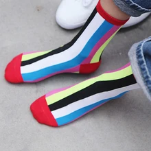 Крутые смешные короткие носки в радужную полоску для девочек осенние женские теплые хлопковые носки зимние кавайные носки в стиле Харадзюку