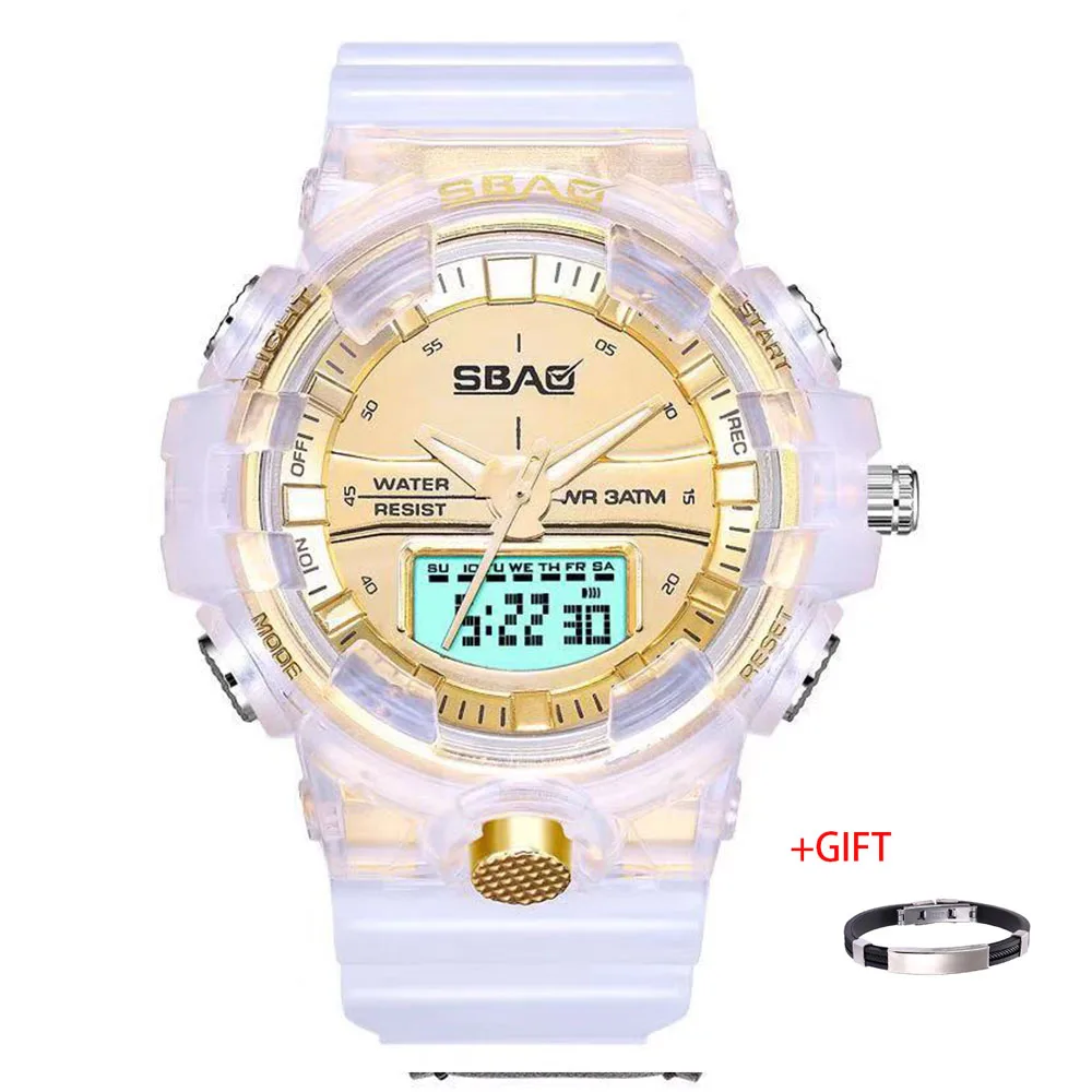 

50Meters Swim Dress Sport Mens Watches Sbao Brand Transparent Style Fashion Big dial Watches Men Digital Sport Clock