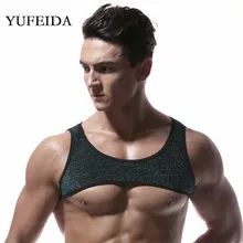 YUFEIDA вечерние Клубные костюмы для сценического танца, сексуальные мужские топы для ночного шоу, сексуальные короткие майки, мужские майки, блестящие сексуальные костюмы, Майки