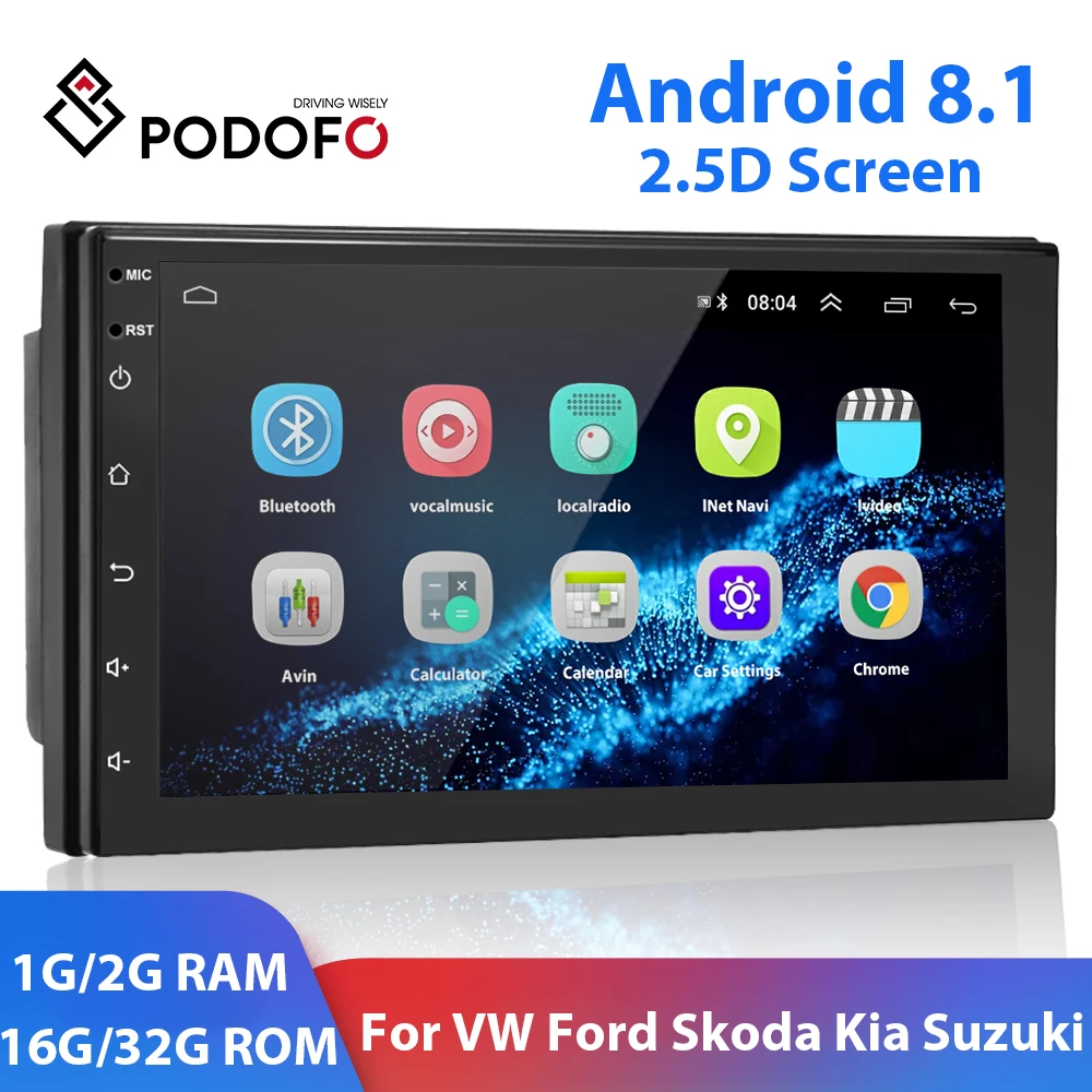 Podofo 2Din Android 8 1 автомобильный мультимедийный плеер Авто Радио 2 din GPS WI FI для VW Ford Toyota Nissan Шкода Лада Hyundai Kia