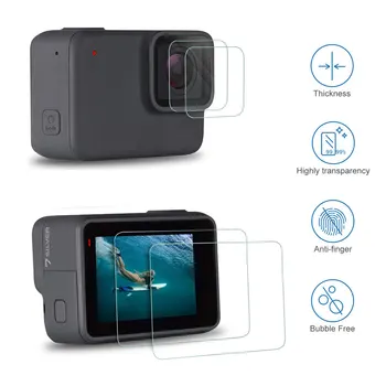 

Tempered Glass Lens LCD Screen Protection for Go Pro Gopro Hero 5 6 7 8 Hero5 Hero 6 Hero7 Protector Film Camera Lens Cap Cover