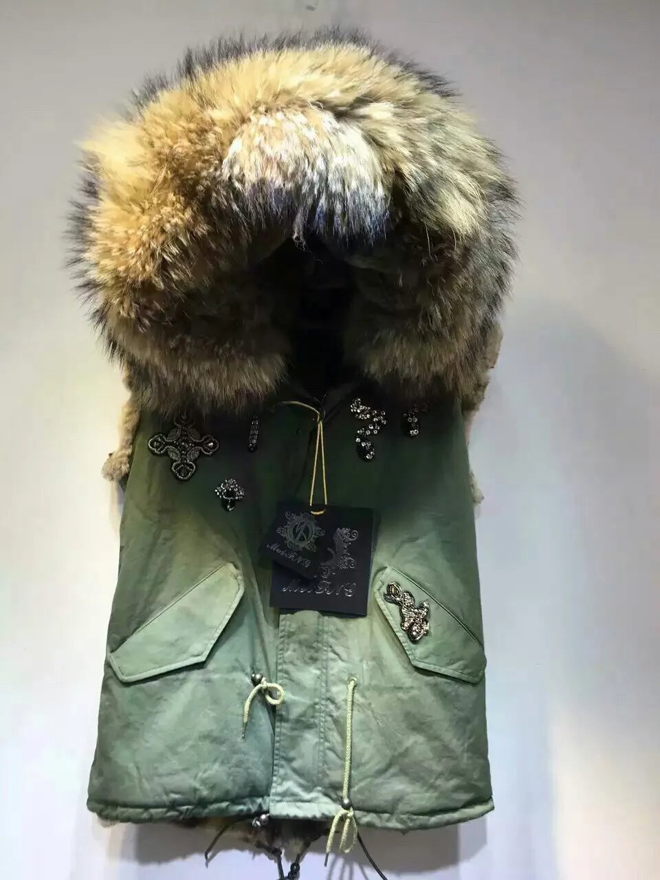 

AliExpress Supply of Goods meifng Large Size Dress Cotton Vest Large Raccoon Fur Collar Splittable Vest