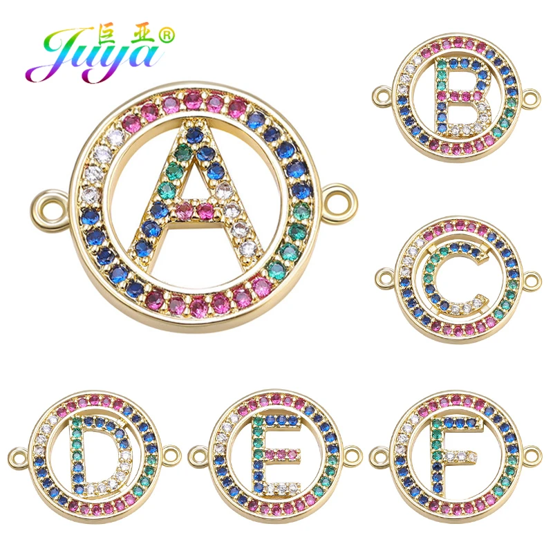 

Juya DIY Bracelet Making Accessories Supplies For Multicolor Crystal 26 A-Z Letters Round Initials Alphabet Charm Connectors