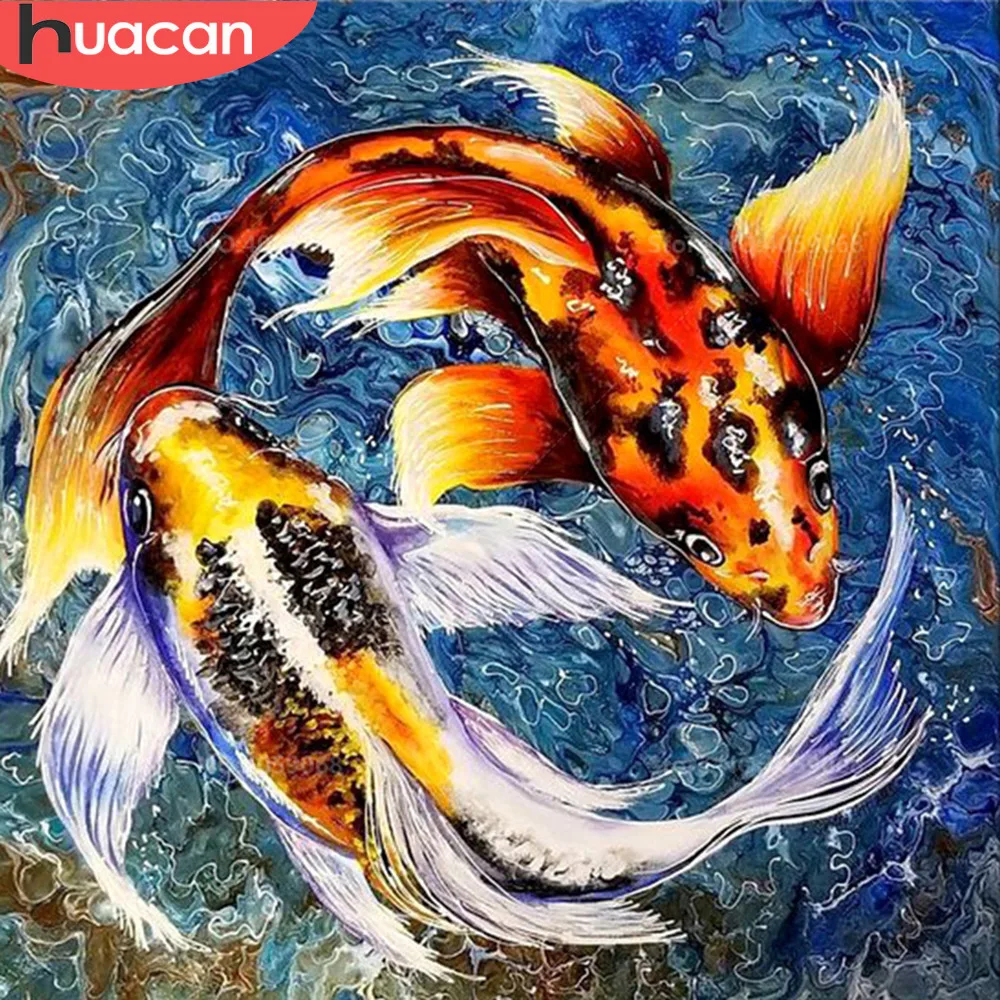 

HUACAN Diamond Painting Animals Full Square Drill Beaded Painting Diamond Mosaic Fish Cartoon Cross Stitch Kit Home Decoration