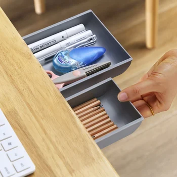 

2020 Newest Pencil Tray Self-Adhesive Under Desk Drawer Hidden Organizer Storage Holder Case Pen Stationery Storage Box Case