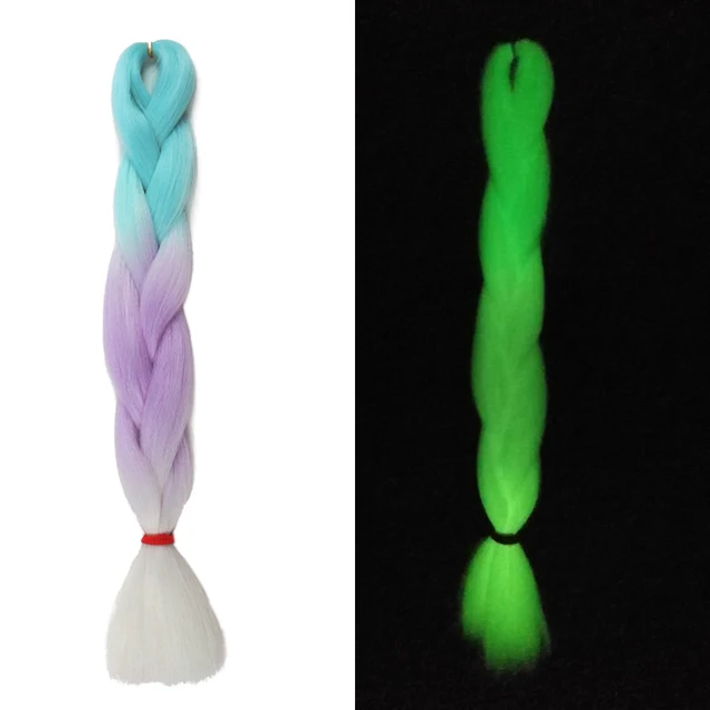Ombre Glowing Luminous Luxury Synthetic Jumbo Braids Florescent Shining Hair In The Darkness  24inch 100G G 3 7