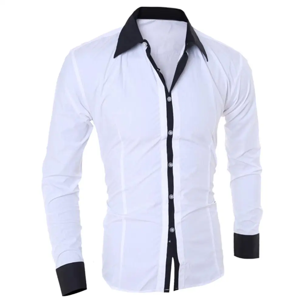 Men's Long Sleeved Color Block Cuff Slim Shirt Chest Pocket suit shirts Casual Button turn Down collar business Shirts