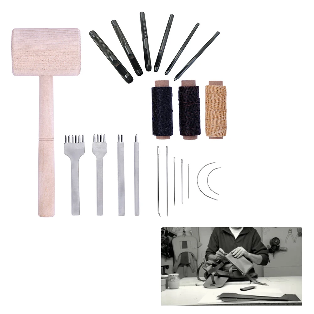 

Portable Sewing Stitching Assorted Wax Line Punch Handicraft Spacer Wood Leather Tool Kit Durable Needle DIY Practical