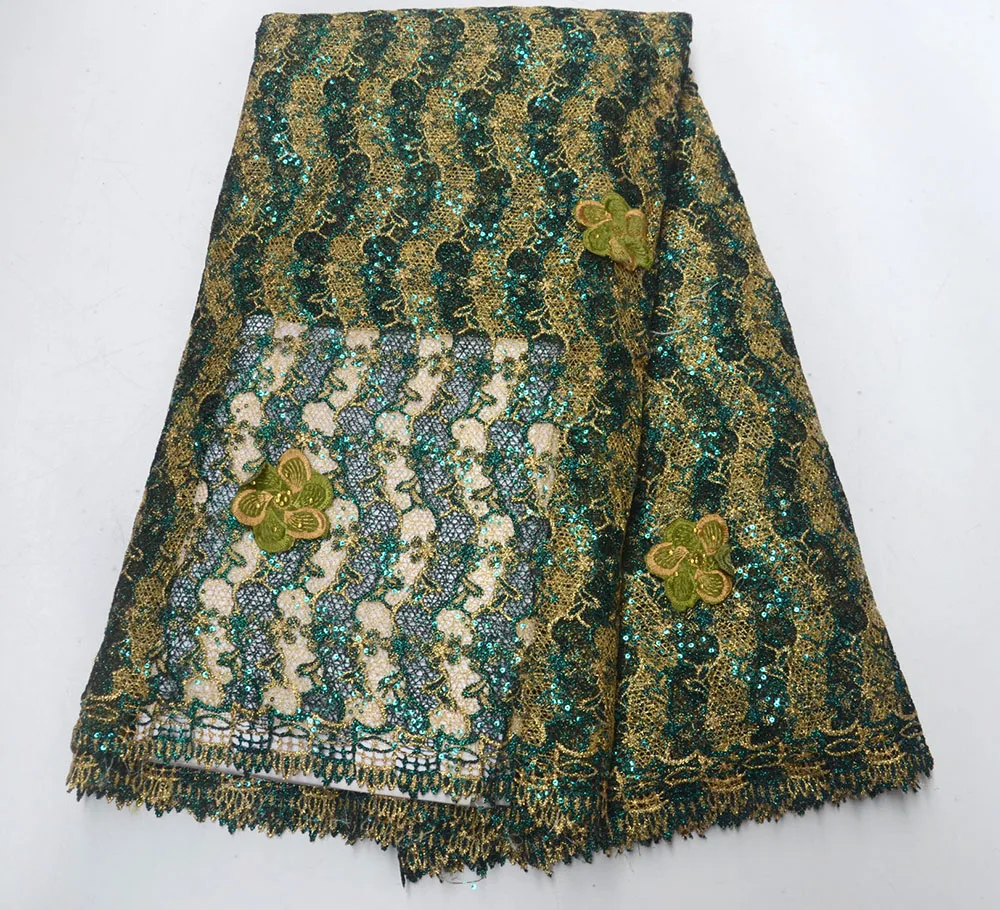 

2019 High Quality African Lace Fabric Green French Lace Fabric Tulle Sequins Nigerian Lace Fabric For Wedding Dress