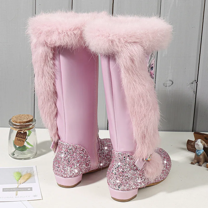 Tanie 4 13 lat dzieci 2019 zima Disney Botas ciepłe długie buty dziewczyny na niskim obcasie cekiny śnieg buty mrożone buty 2 #11 03E50