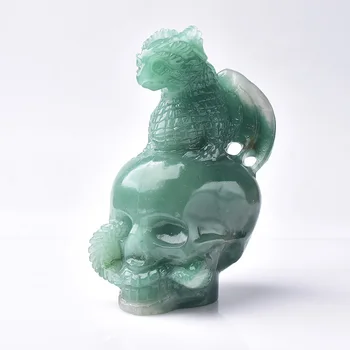 

700-900g Natural Aventurine Crystal Stone Skull Dragon Figurine Hand Carved Orange Statue Feng Shui Healing Quartz Home Decor