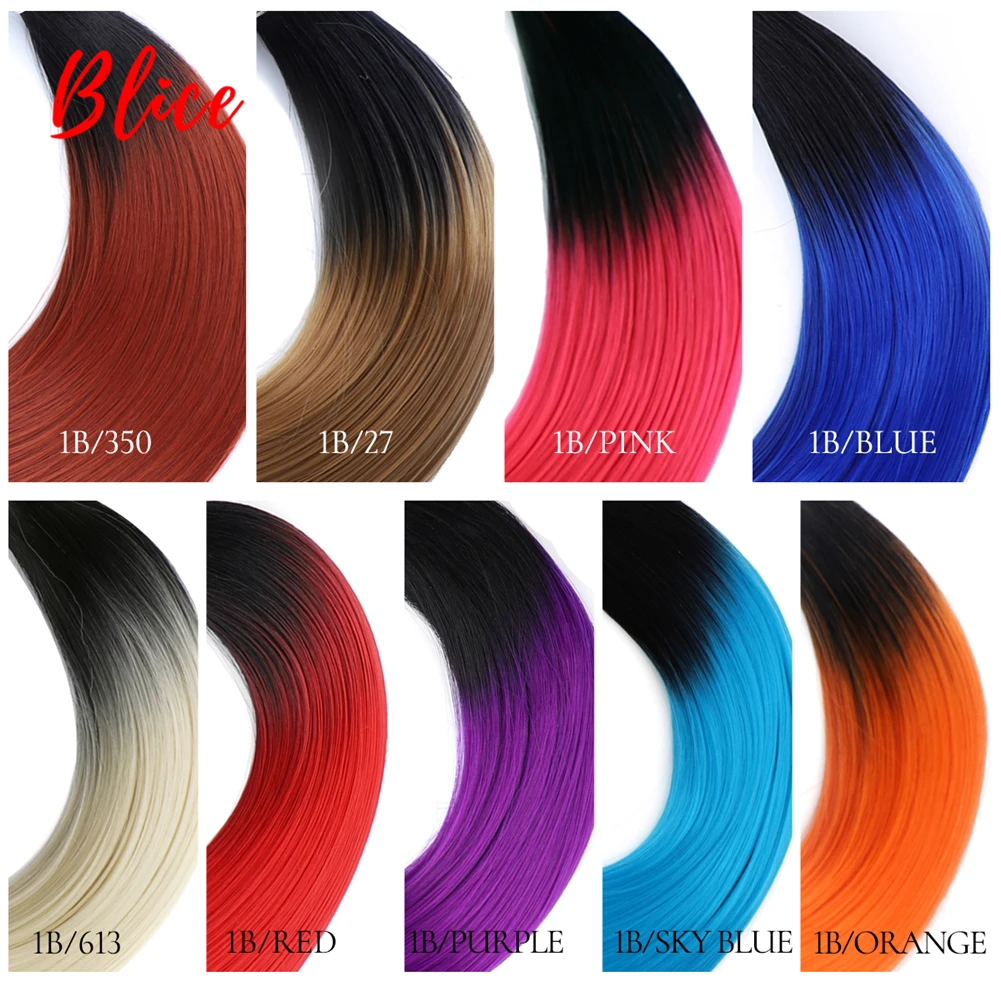 Blice Synthetic Straight 18-24 Inch Weaving Ombre Colored Weft 1PCS/Lot Hair Extensions Bundles For Women