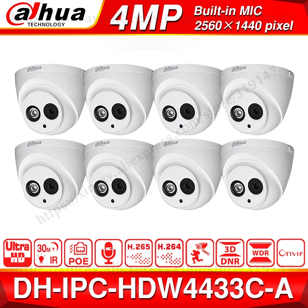 Dahua IPC-HDW4433C-A POE сетевая Мини купольная камера со встроенной микро 4MP CCTV Камерой 8 шт./лот для системы видеонаблюдения