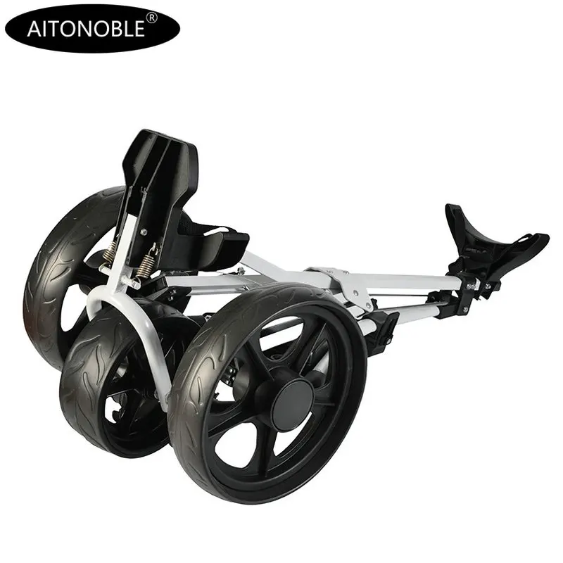 Hot Sale Aluminum 3-Wheels Golf Trolley Push Cart With Footbrake Foldable Golf Push Cart Collapsible Trolley Pull