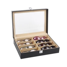 Высокое качество кожа 8 сетки коробка для хранения очков Солнцезащитные очки Чехол для мужчин и женщин очки Дисплей Органайзер шкатулка с крышкой