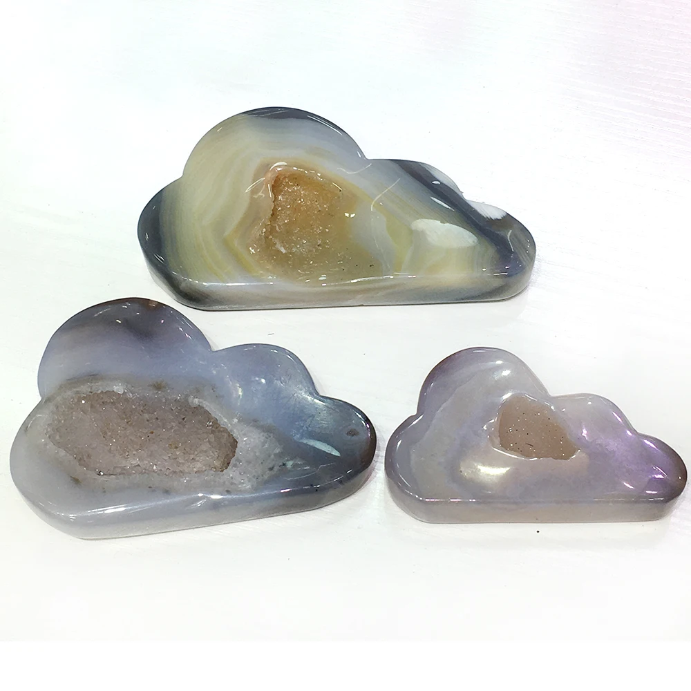 Натуральный агат Geode Drusy Cloud ручной резной кварцевый кристалл облачная фигурка минералы с лечебным действием, образцы хрустальных изделий подарок для дома