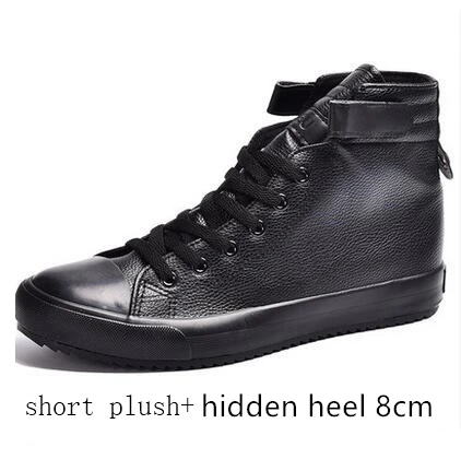 Black White High Top Sneakers Men Ankle Boots Comfort Leather Shoes Men Casual Trainers Elevator Shoes for Men Flats 3cm 8cm 9