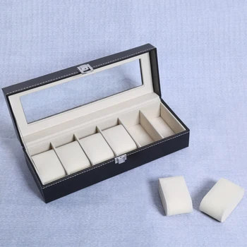 

Leather Watch Box Organizer with Glass Display Top, 6 Slot, 30x11x8cm/11.81x4.33x3.15inch