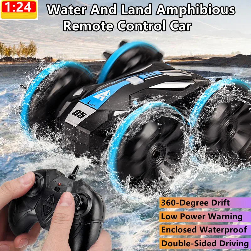 

Amphibious 2.4G Remote Control Stunt Car 20Mins Enclosed Waterproof Double-Sided Driving Crawler Design 360-Degree Drift RC Car