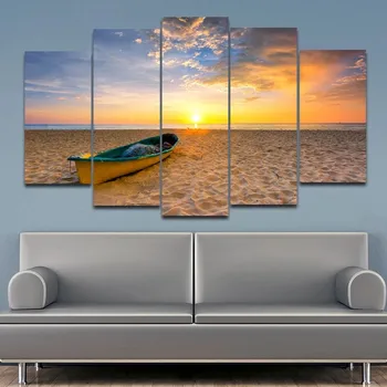 

5 Panels/set Canvas Painting Sun Beach Boats Wall Art Seascape Painting Posters and Prints Pictures for Living Room Decor
