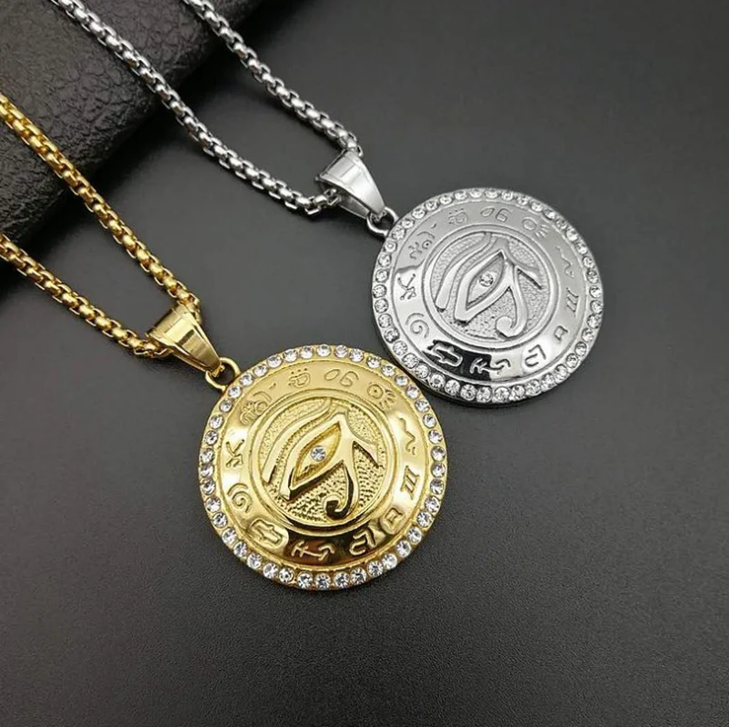 Mysterious Egypt Eye of Horus Pendant Necklace Women/men Gold Color evil Eye Necklace Egypt Round Jewelry